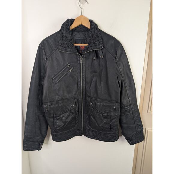 G By Guess Men's Small Black Leather Jacket Bomber Aviator S - Picture 1 of 5